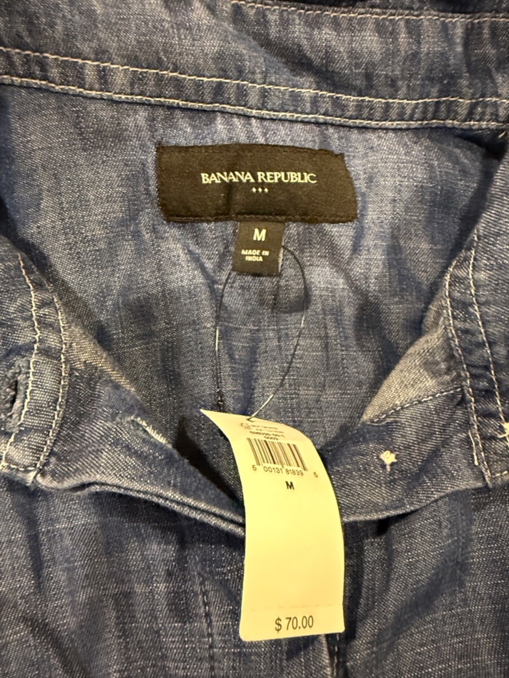 Banana Republic Chambray Puff Sleeve Button Front Top Medium - Picture 2 of 9